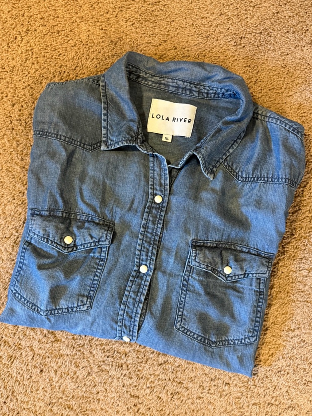 LOLA RIVER Denim Blue Soft Tencel Lyocell Snap-Down Shirt, Women’s Size XL.
